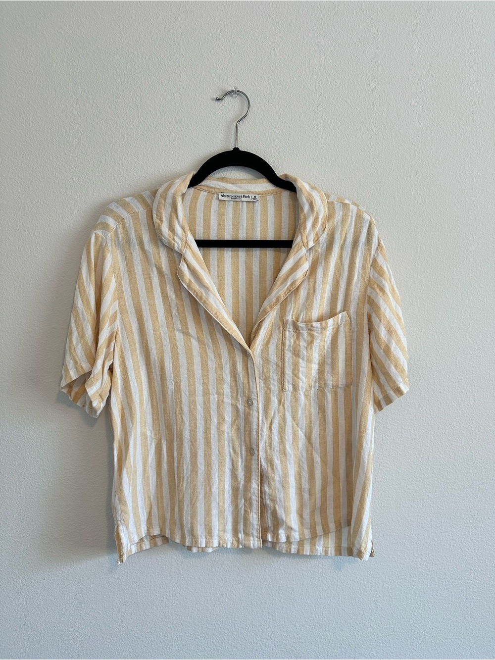 Abercrombie Linen Blend Yellow & White Striped Button-Down Top Size M Beachy